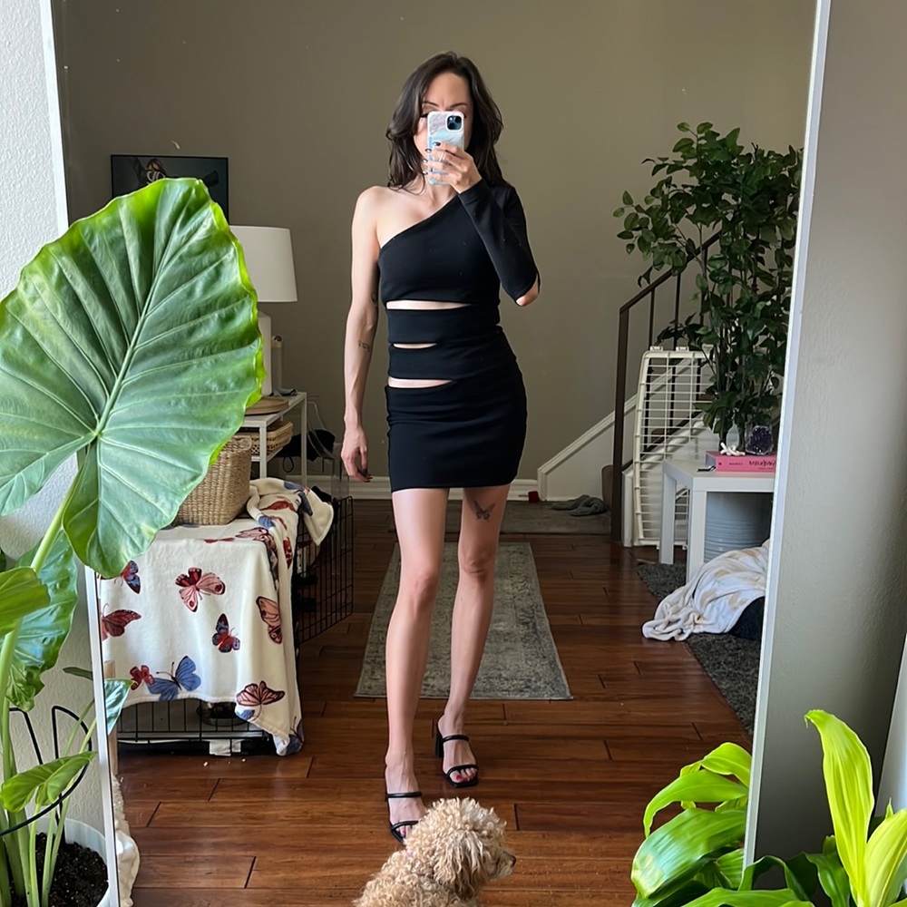 Aqua Black One-Shoulder Cut-out Dress